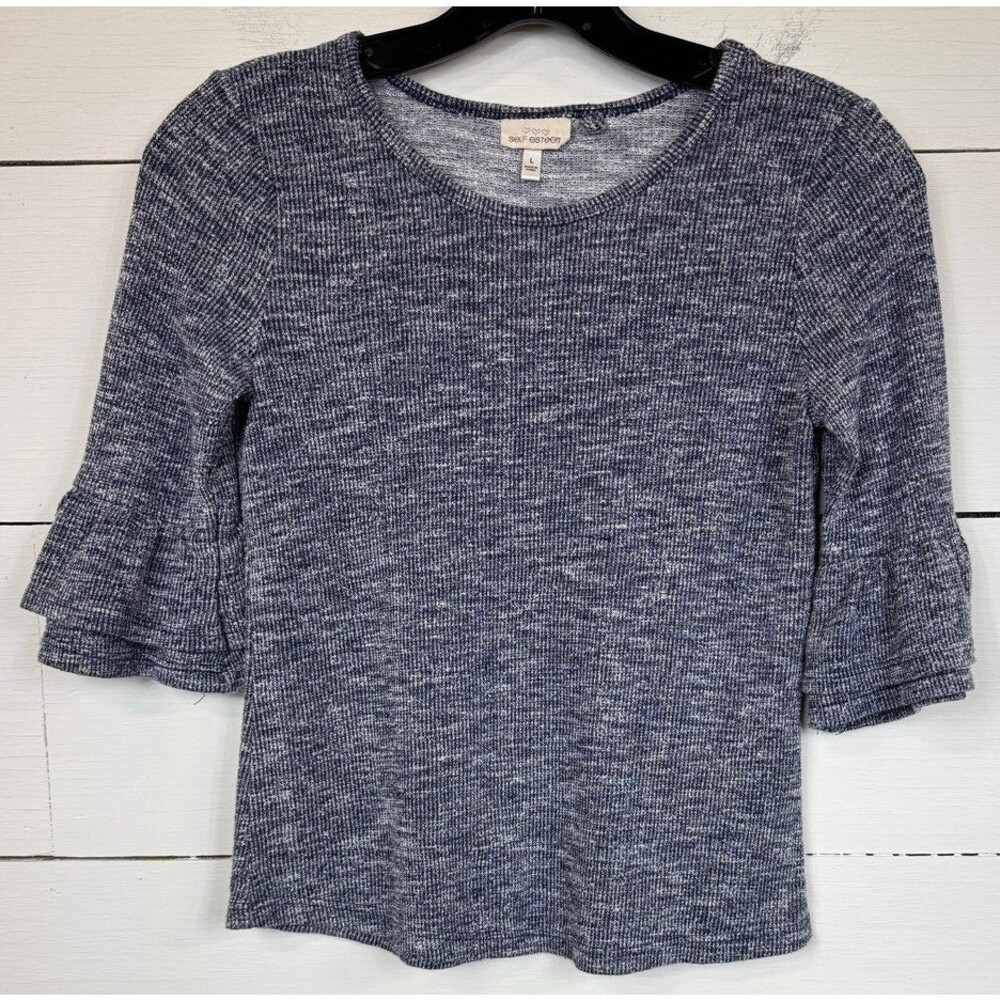 Self Esteem Blue 3/4 Sleeve Knit Blouse Girl's Size Large
